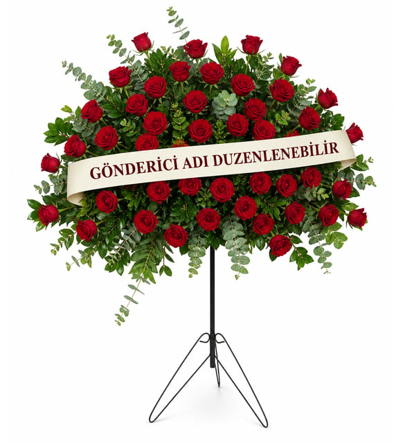 35 Kırmızı Gül ve Okaliptus Ferforje Çelenk