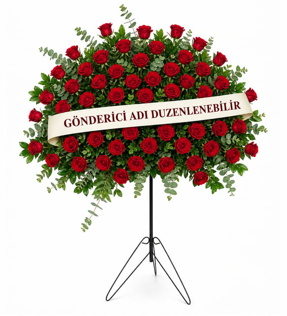 45 Kırmızı Gül ve Okaliptus Ferforje Çelenk