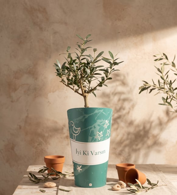İyi Ki Varsın Karton Saksıda Zeytin Ağacı Bonsai
