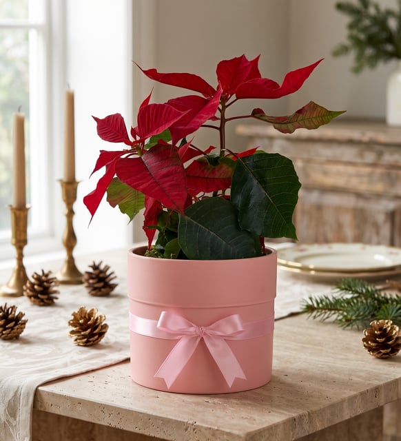 Pembe Polimer Saksıda Ponsetya