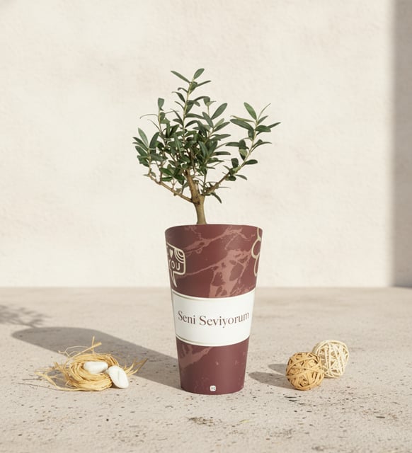 Seni Seviyorum Karton Saksıda Zeytin Ağacı Bonsai
