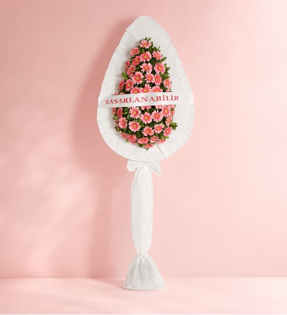 Tek Katlı Büyük Pembe Gerbera Çiçekli Çelenk