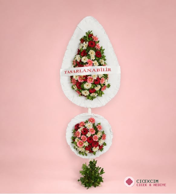 Pembe ve Beyaz Gerberalı Üçlü Çelenk