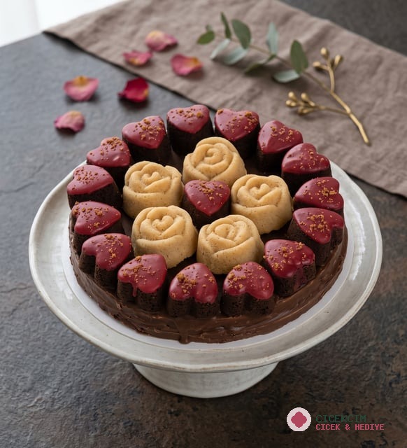 Kağıt Helvada Gül ve Lotus Biscoff® Kalp Kekler